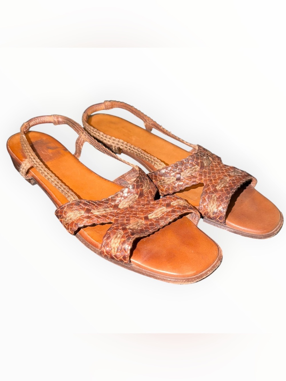 Authentic Vintage Sesto Meucci Brown Woven Leather Sandals Size 8.5